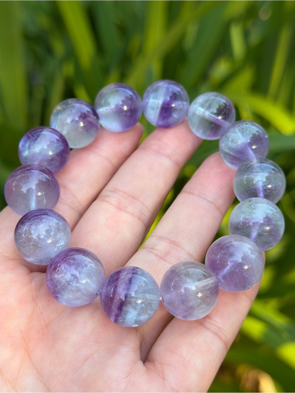15mm stretchable banded purple fluorite bracelet 1529